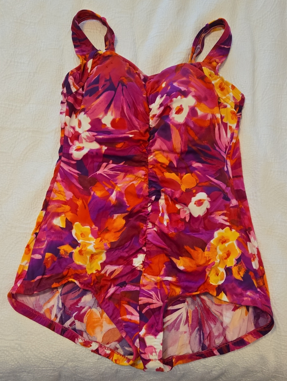 Floral One-Piece Swimsuit in Magenta and Orange SIZE 16